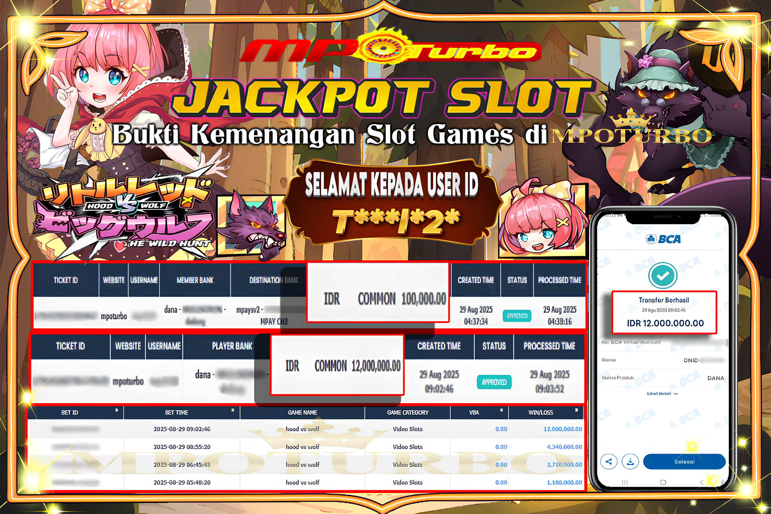 MPOTURBO JACKPOT SLOT HOOD VS WOLF - PG SOFT Rp 12,000,000.00,- LUNAS